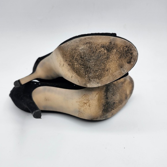 Madden Girl RENZO Black Suede‎ Peep Toe Booties Heels Perforated Women's 6.5 - Picture 5 of 6